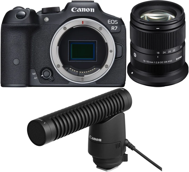 Canon EOS R7 + Sigma 18-50mm f/2.8 DC DN (C) + DM-E1 directional microphone