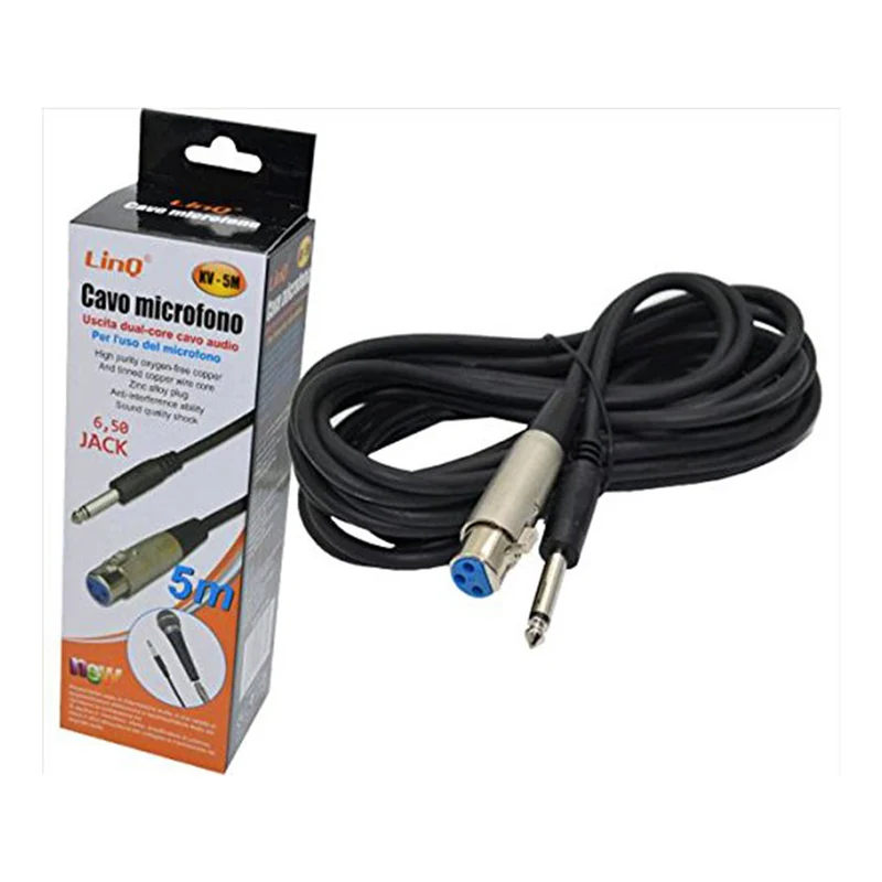 Linq Cavo di Prolunga XLR-Jack 6,5mm Femmina-Maschio 5mt Metri