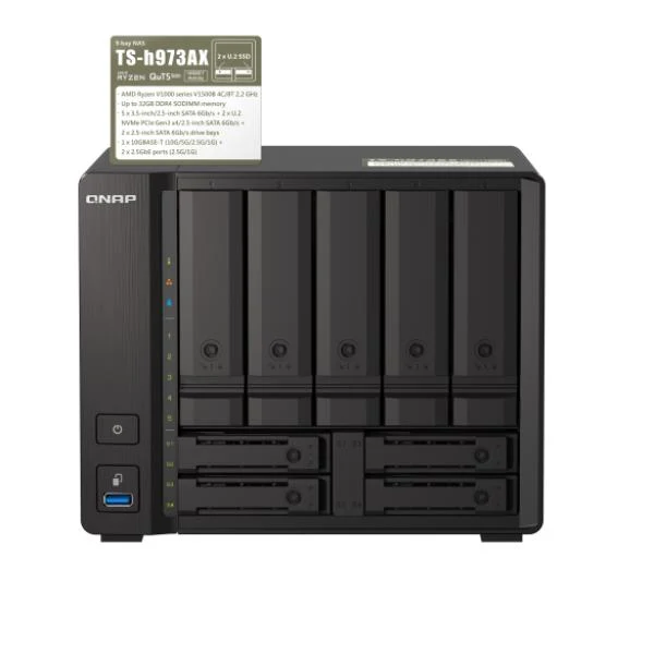 QNAP TS-H973AX NAS Tower Ryzen Embedded V1500B 8 GB DDR4 0 TB QuTS hero Nero