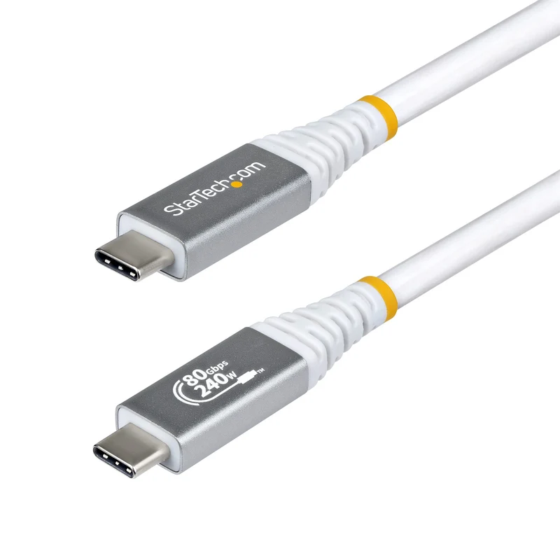 StarTech.com Cavo USB4 da 50cm, Cavo USB-C Certificato USB-IF, 80Gbps, PD240W, 8K120Hz / 4K240Hz DP2.1 DP80, Cavetto Tipo-C Compatibile Thunderbolt 4; Bianco