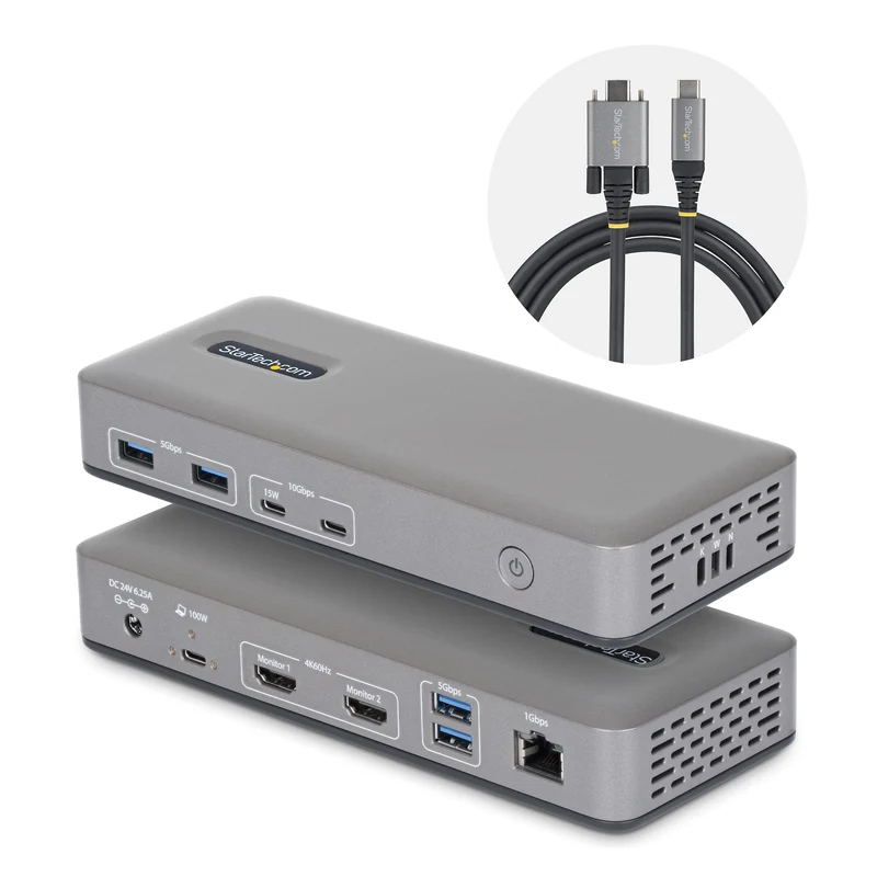 StarTech.com Docking Station USB-C Dual Monitor, HDMI 4K 60Hz, Ricarica Laptop 100W, Ethernet 1GbE, Senza Driver, Dock Multi-Monitor per Windows