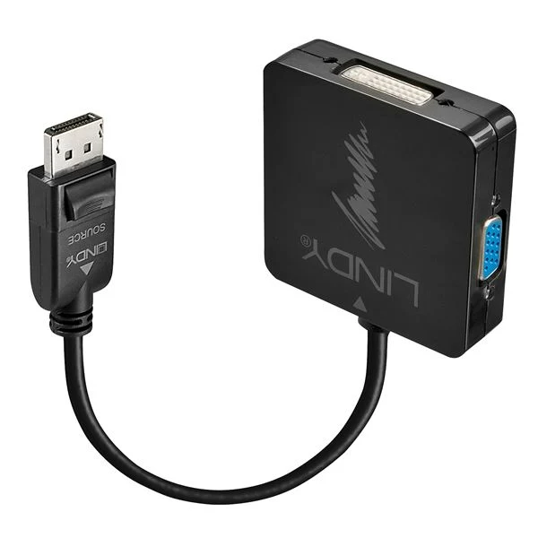 Lindy 41028 cavo e adattatore video DisplayPort DVI-D + VGA (D-Sub) + HDMI Nero
