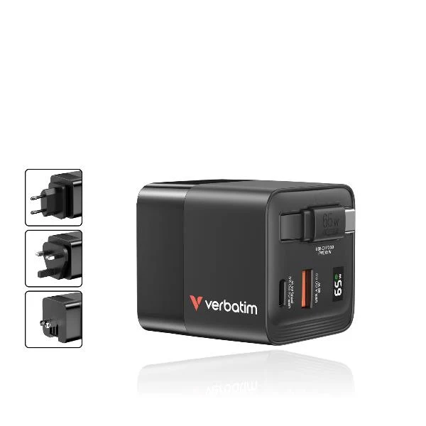 Verbatim GaN Charger 65W Universale Nero AC Ricarica rapida Interno