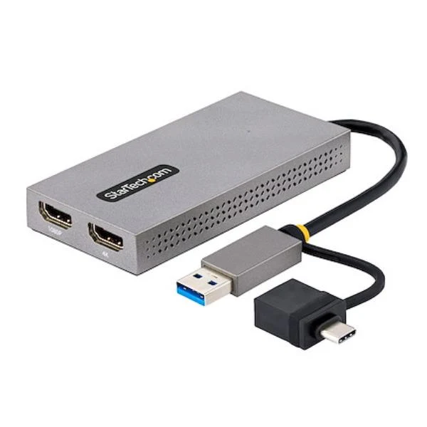 StarTech.com Adattatore USB 3.0 a HDMI, Scheda Video Esterna USB 3.0 a Doppio HDMI (1x 4K30Hz/1x 1080p), Cavo da 11cm integrato con Dongle da USB-A a USB-C; Convertitore da USB-A/C a Dual HDMI - Win/Mac