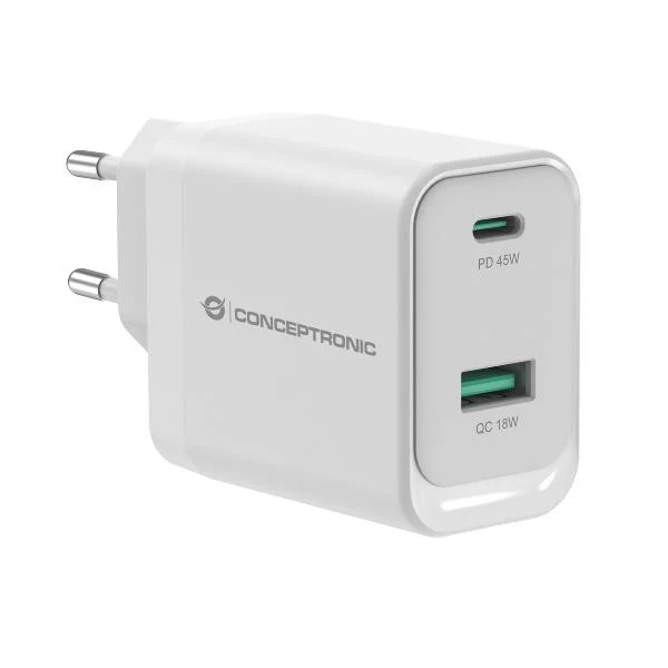 Conceptronic ALTHEA20W45 Caricabatterie per dispositivi mobili Universale Bianco AC Ricarica rapida Interno
