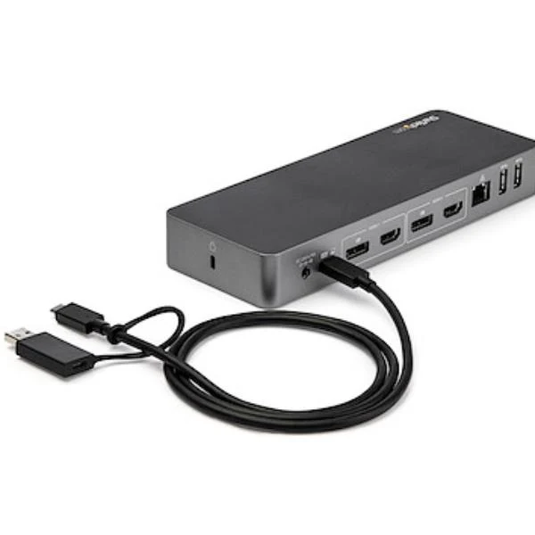 StarTech.com Docking station USB-C e USB-A - Docking station universale per portatili, doppio 4K DP e HDMI, 60W PD, Mac/Windows/Chrome OS, Hub 4x USB 5Gbps, GbE
