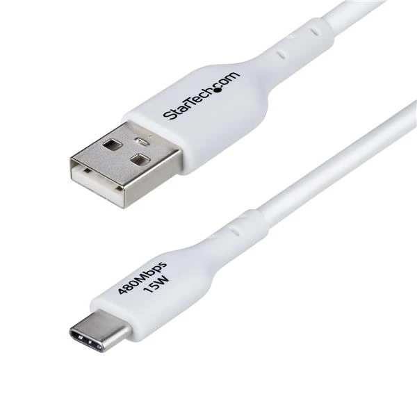 StarTech.com Cavo di Ricarica USB-A a USB-C da 2m - Cavetto di Carica Rapida USB-A a Type-C da 3A, Cavo Dati USB 2.0 rivestito in TPE - M/M - Bianco