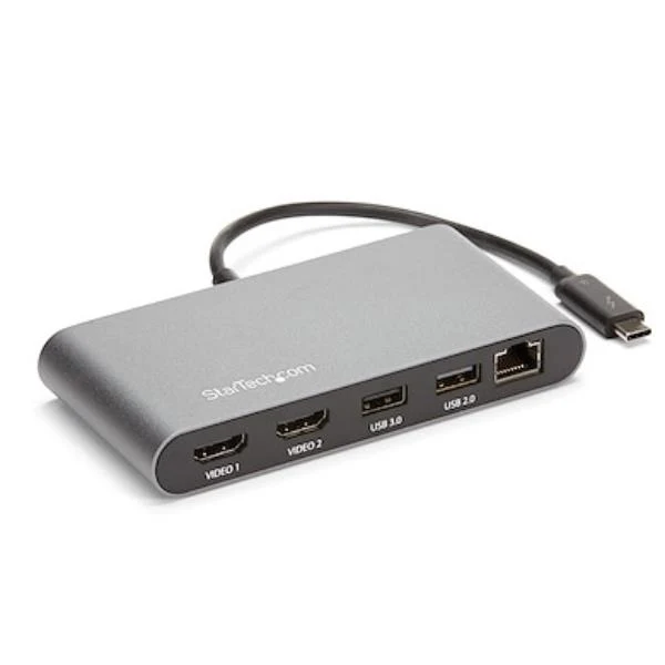 StarTech.com Mini Dock Thunderbolt Doppio Monitor, HDMI 4K 60Hz, Hub senza driver per Windows e Mac, Ethernet Gigabit, 1x USB 5Gbps e 1x USB 2.0, Cavo da 28 cm