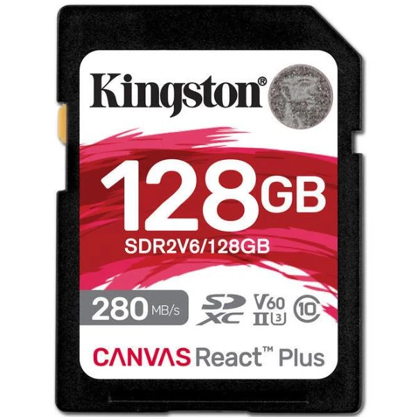 Kingston Technology 128GB Canvas React Plus SDXC UHS-II 280R/100W U3 V60 for Full HD/4K