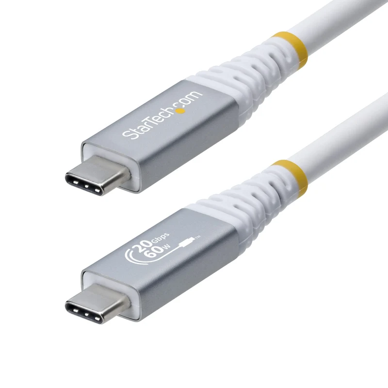 StarTech.com Cavo USB4 da 3m, Cavo USB-C Certificato USB-IF, 20 Gbps, PD60W, DP 1.4 4K120Hz, Resistente Cavetto Tipo-C Doppio Strato Intrecciato in TPE, Bianco