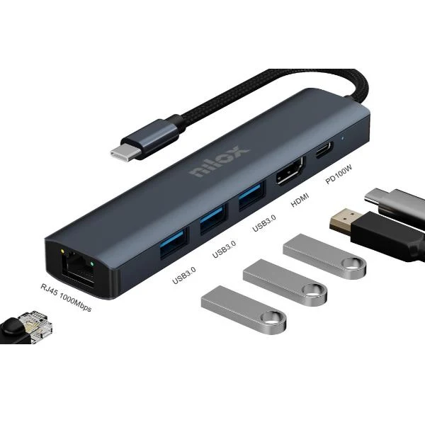 Nilox NXDSUSBC06 docking station per dispositivo mobile Grigio