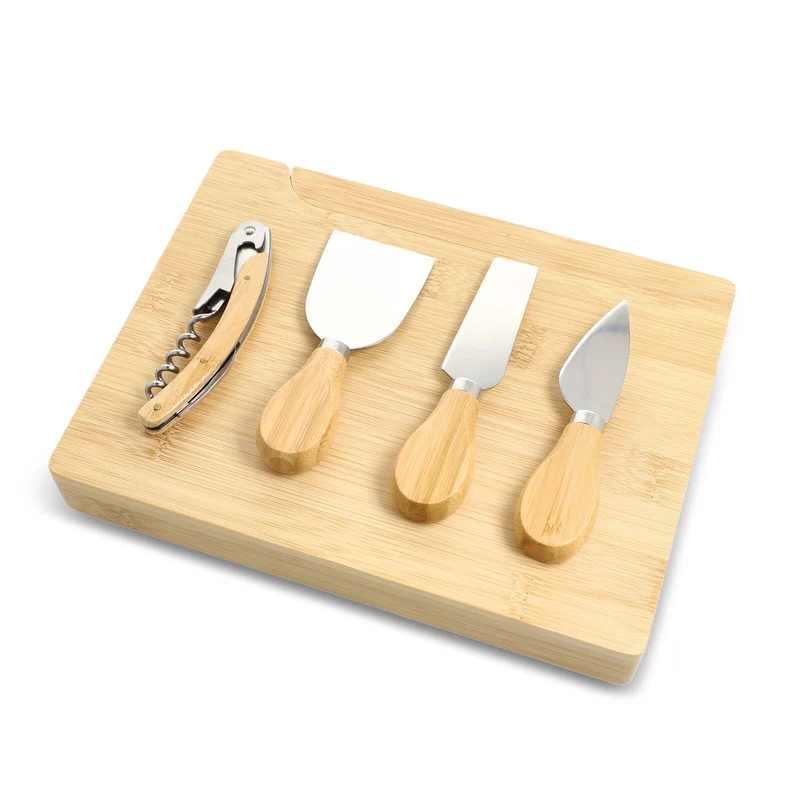 Set da portata per formaggio e vino in bambù da 4 pezzi
