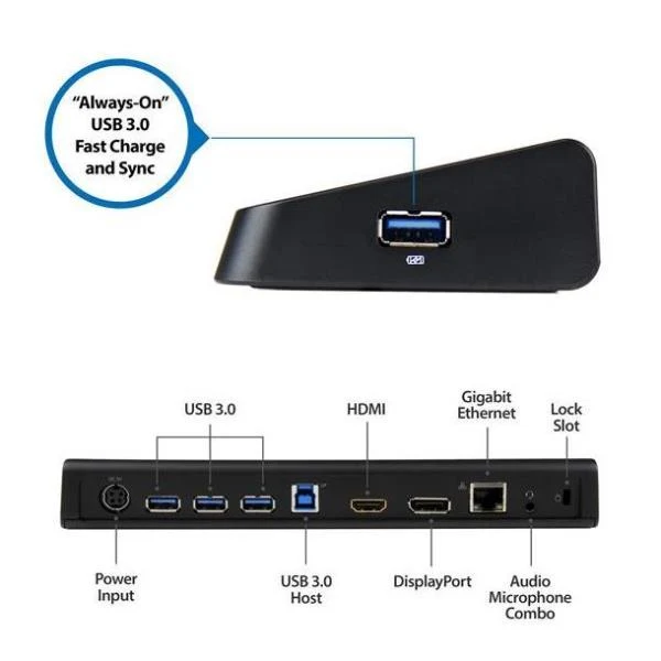 StarTech.com Docking Station Universale USB 3.0 a doppio monitor HDMI e DisplayPort 4K - Docking station USB 3.0 a HDMI e DP, 4x USB-A, Ethernet - Dock per Notebook USB-A Mac e Windows