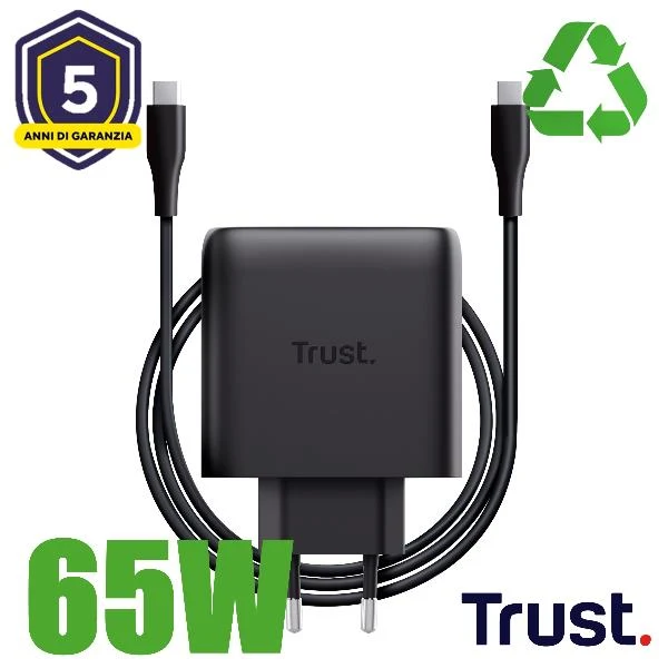 Trust Maxo Caricabatteria a 2 porte USB-C GaN da 65 W