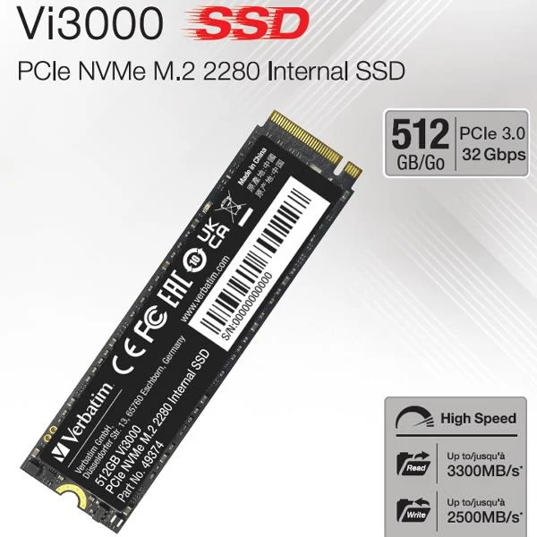 Verbatim Vi3000 512 GB M.2 PCI Express 3.0 NVMe