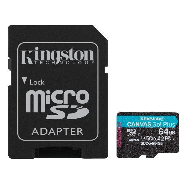 Kingston Technology Scheda microSDXC Canvas Go Plus Gen4 200MB/s A2 U3 V30 da 64 GB + adattatore