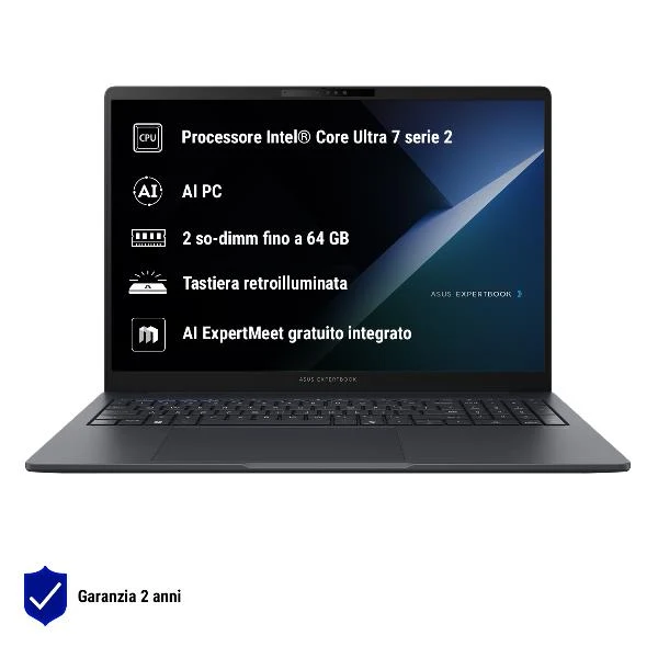 ASUS ExpertBook B3 B3605CCA-MB0063 Intel Core Ultra 5 225H Computer portatile 40,6 cm (16") WUXGA 8 GB DDR5-SDRAM 512 GB SSD Wi-Fi 6 (802.11ax) Nero, Grigio