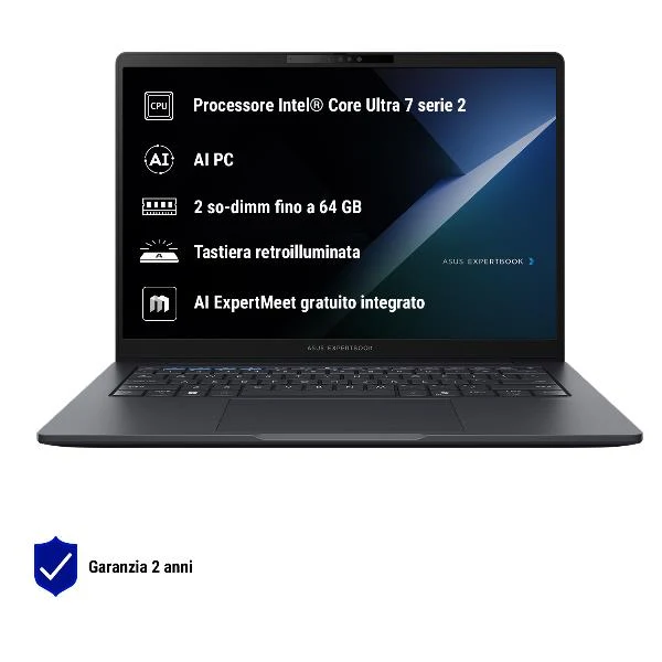 ASUS ExpertBook B3 B3405CCA-LY0169X Intel Core Ultra 5 225H Computer portatile 35,6 cm (14") WUXGA 16 GB DDR5-SDRAM 512 GB SSD Wi-Fi 6E (802.11ax) Windows 11 Pro Grigio