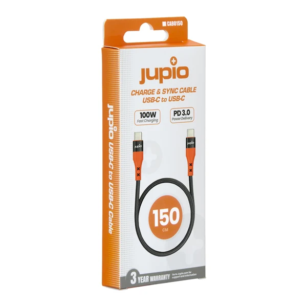 Jupio cavo da USB-C a USB-C lungo 150cm. Velocita di ricarica 100W