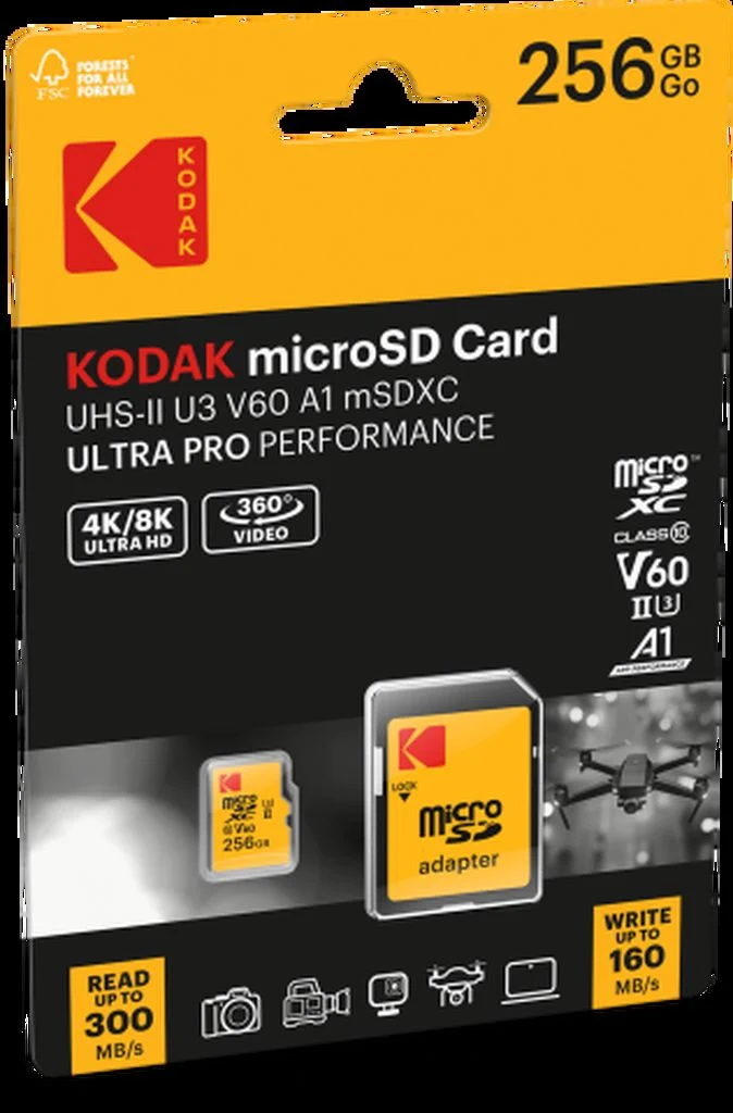 KODAK MICRO SD 256GB UHS-II U3 V60 PRO CON ADATTATORE