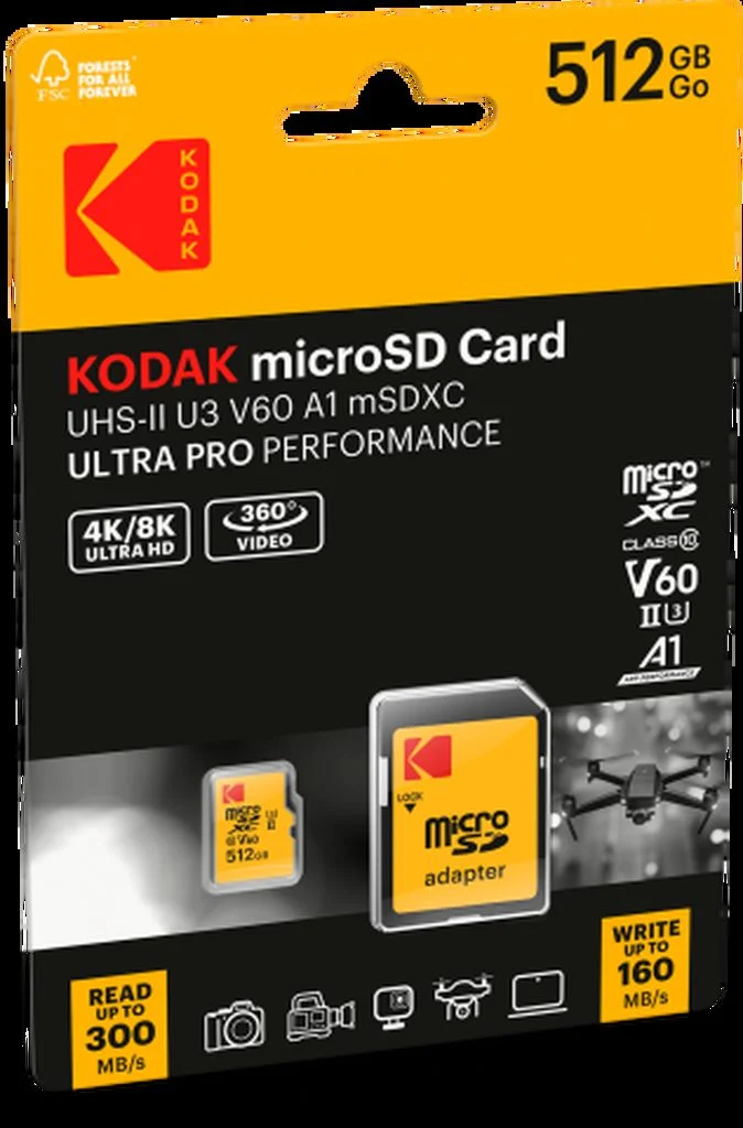 KODAK MICRO SD 512GB UHS-II U3 V60 PRO CON ADATTATORE