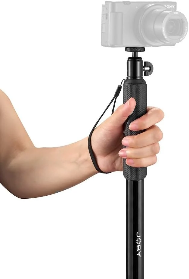 JOBY Compact Monopiede 2-in-1, Fotocamera/Action Cam con Testa a Sfera, Attacco Universale da ¼-20”