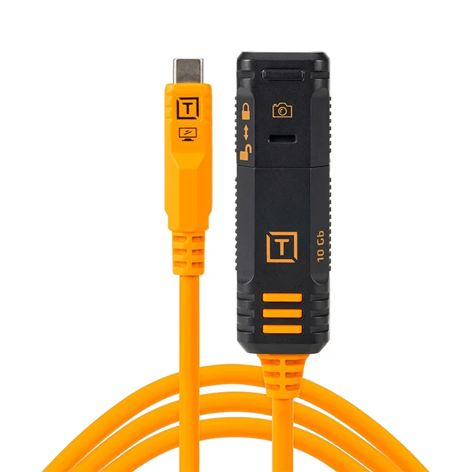 Tether Tools TetherPro Optima 10G USB-C cavo di prolunga 4.8m con 'bloccaggio' TetherBoost. Arancione ad alta visibilita