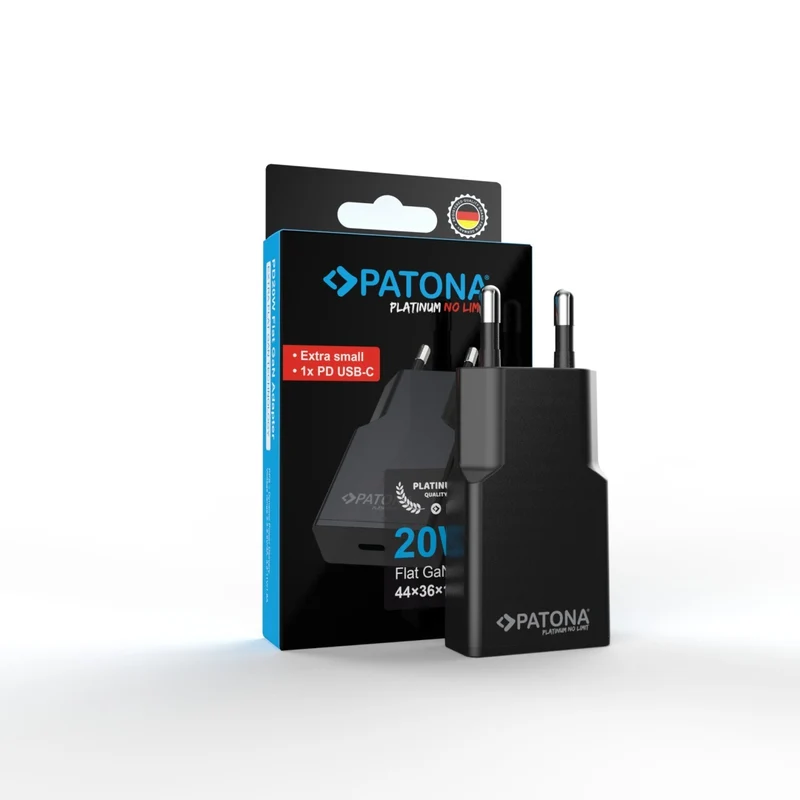PATONA PLATINUM GAN PD20W FLAT ADAPTER BLACK 1X USB-C PD3.0 QC3.0