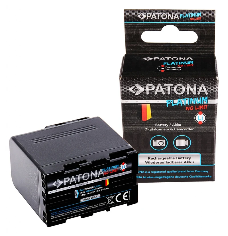 PATONA PLATINUM BATTERY AKKU BP-U50 PER SONY PMW-EX1 EX3 F3 F3K F3L FX5 FX7 FX9 PMW-150 INCL. USB UND D-TAP