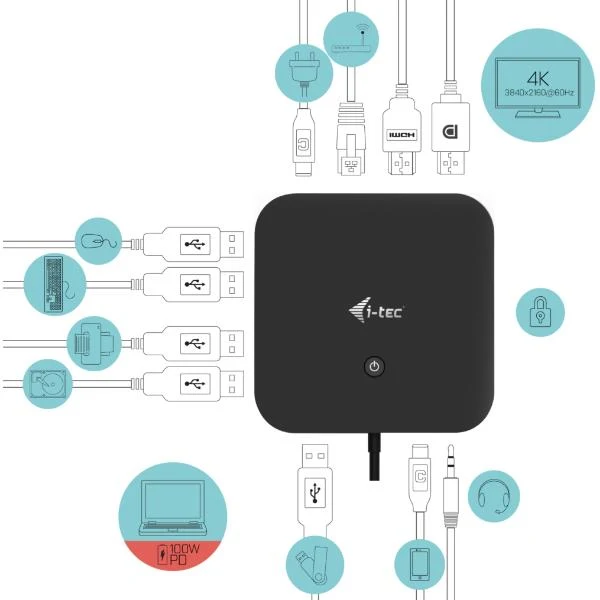 i-tec USB-C HDMI DP Docking Station with Power Delivery 100 W