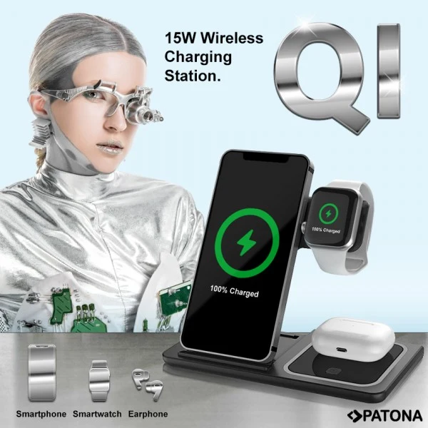 PATONA 3IN1 QI WIRELESS CHARGER FOR SMARTPHONE IPHONE WATCH AND AIRPODS