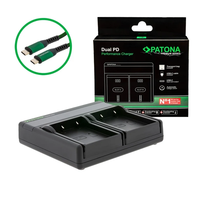 PATONA PREMIUM DUAL PD CARICA BATTERIE PER OLYMPUS BLX-1 INCL. USB-C INPUT/OUTPUT