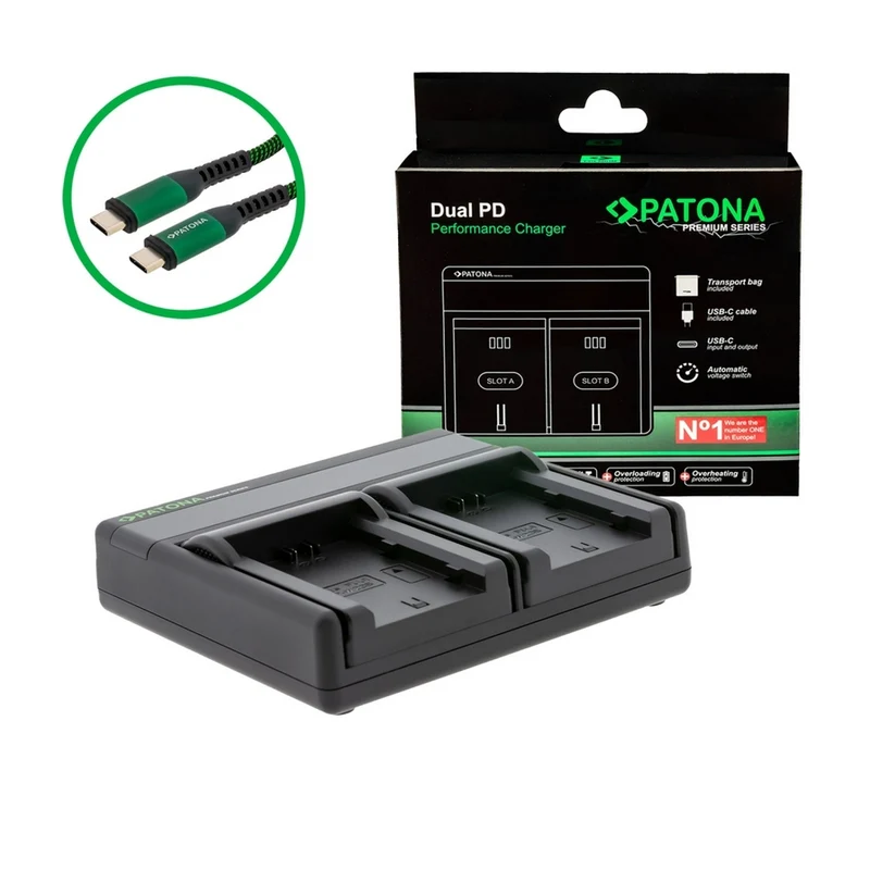 CARICABATTERIA PREMIUM DUAL PD PERFORMANCE PER FUJI NP-W235 CON INGRESSO / USCITA USB-C