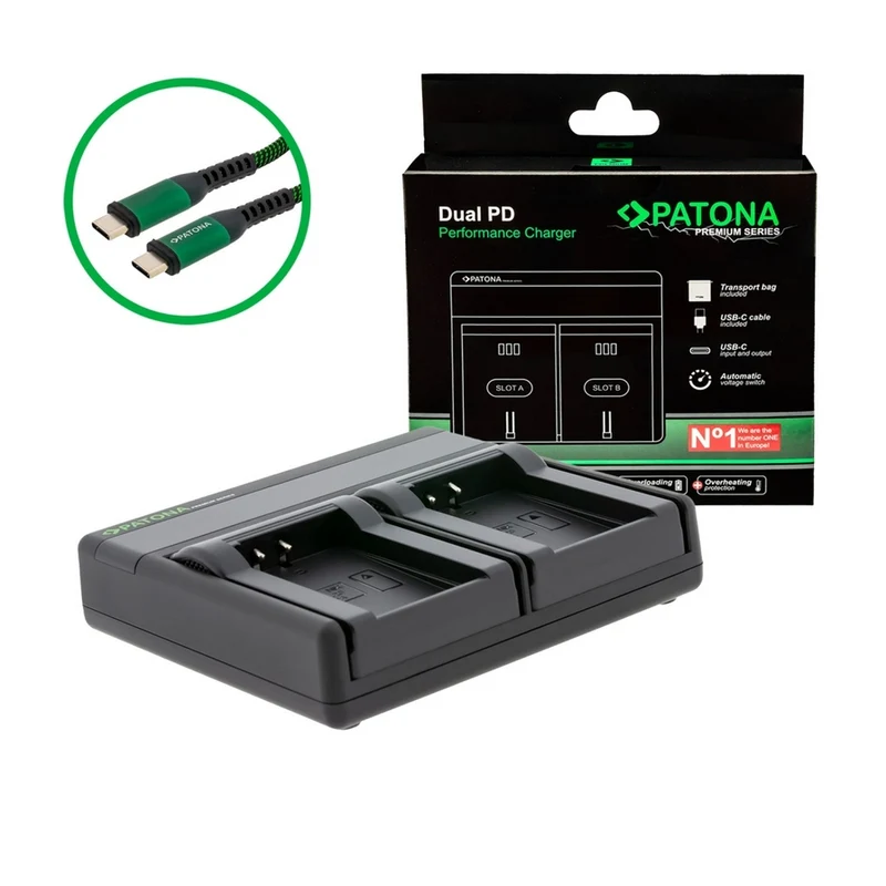 PATONA CARICA BATTERIE PREMIUM DUAL PD PERFORMANCE PER NIKON EN-EL24 USB INGRESSO/USCITA