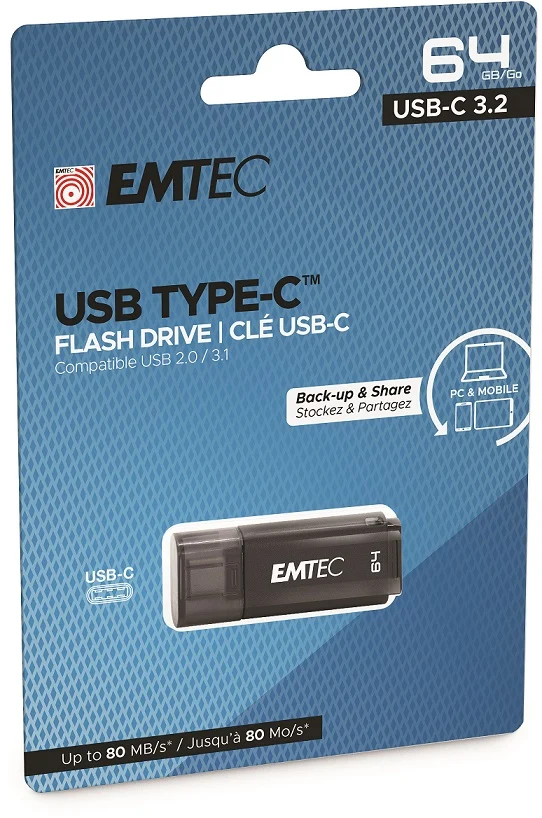 EMTEC USB3.2 TYPE-C PEN DRIVE 64GB USB-C D400 OTG BACK-UP & SHARE SMARTPHONE