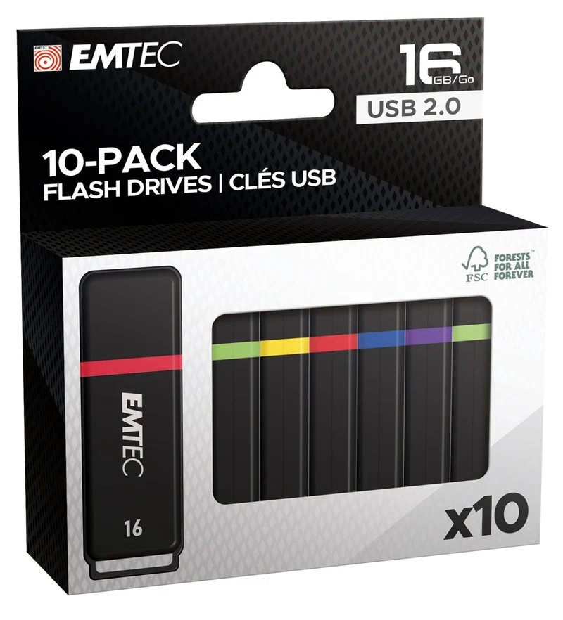 EMTEC 16GB USB2.0 PEN DRIVE K100 10PZ COLOR ECOPAC IN CARTONCINO
