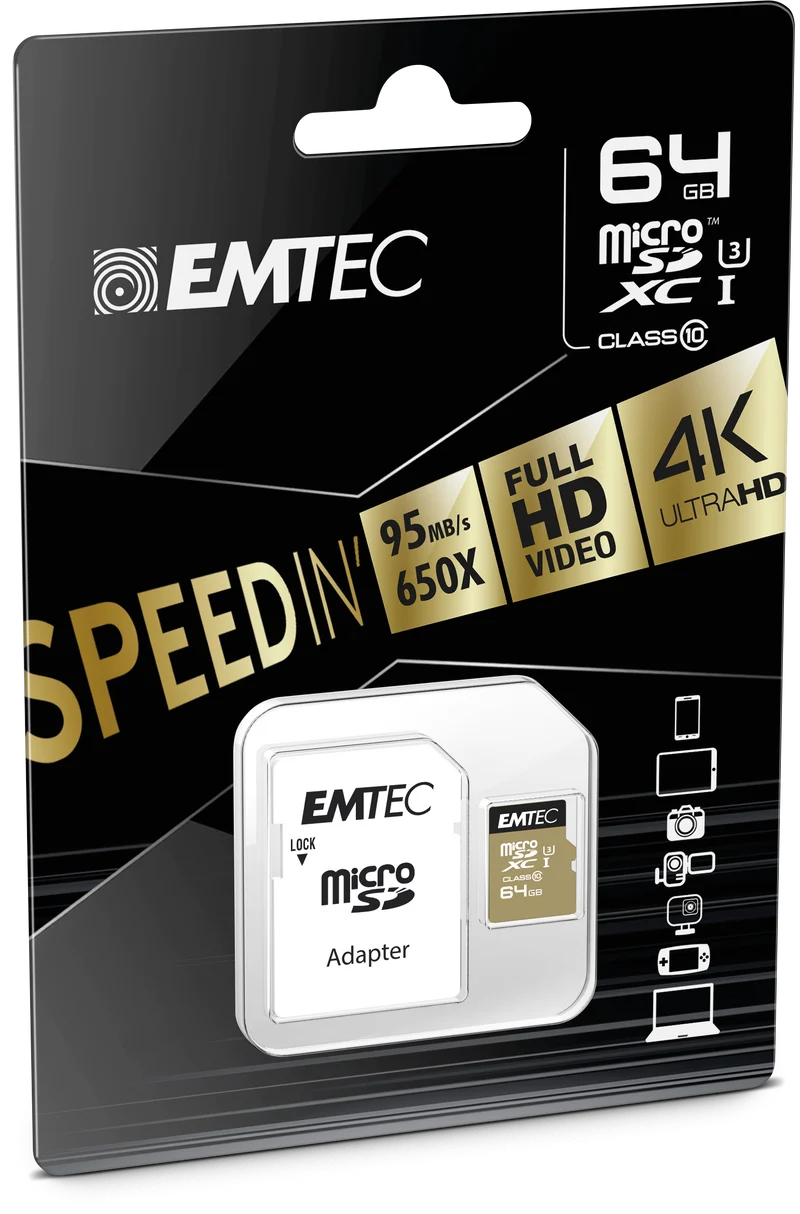Emtec 64GB MICRO SDHC CLASSE 10 SPEEDIN U3 + ADATTATORE