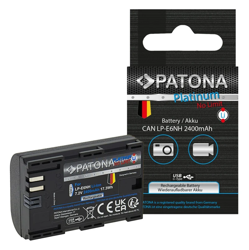PATONA PLATINUM BATTERY WITH USB-C INPUT FOR CANON EOS R5 EOS R6 LP-E6NH