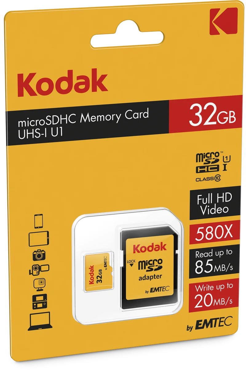 32GB MicroSDHC 85/MBs Classe 10 U1 580X con adattatore