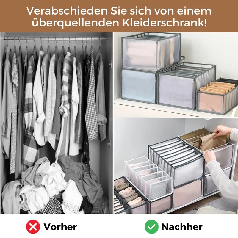 Aufbewahrungsboxen Nylon 3er-Set S/M/L | Weiß, Kanten aus Oxford-Gewebe | Kleidung faltenfrei ordnen im Kleiderschrank