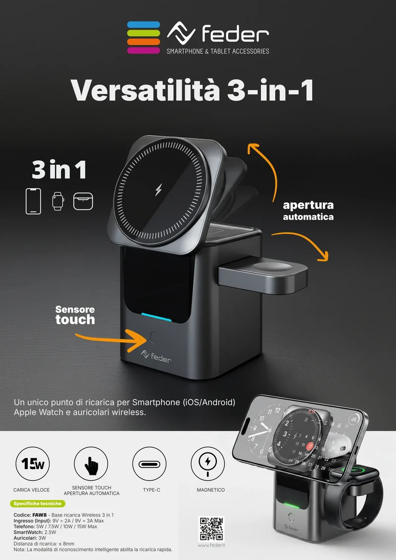 FEDER - Base di ricarica Dock 3 in 1 Magsafe Wireless