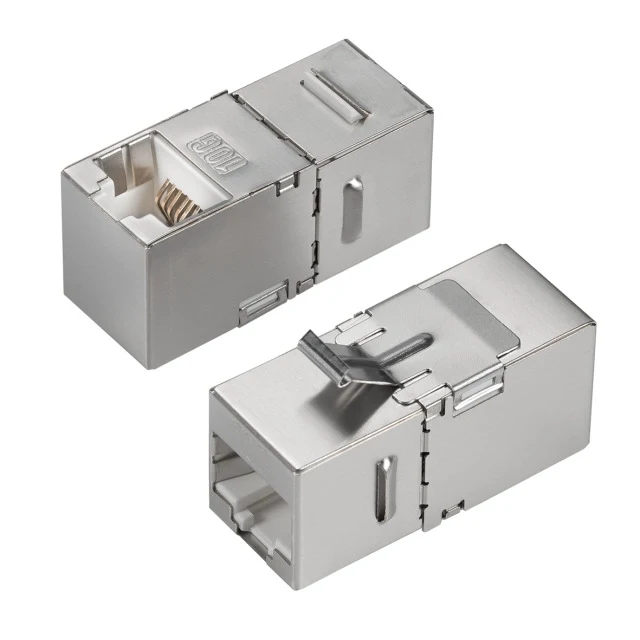 Keystone Adapter RJ45 Cat.6A Bu.-Bu. 90° gewinkelt geschirmt