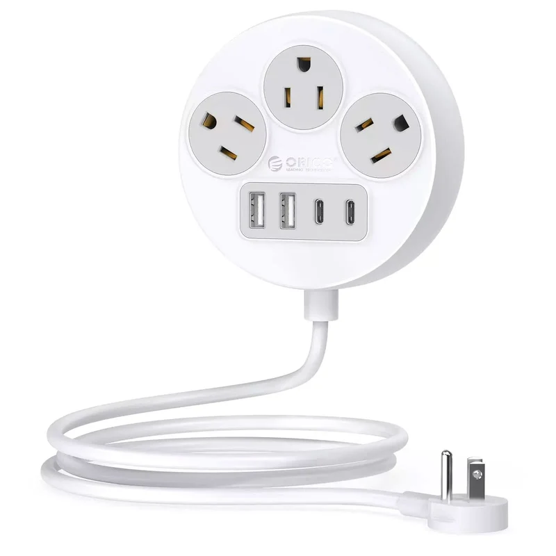 ORICO 7 in 1 Flat Plug Travel Power Strip with USB Ports