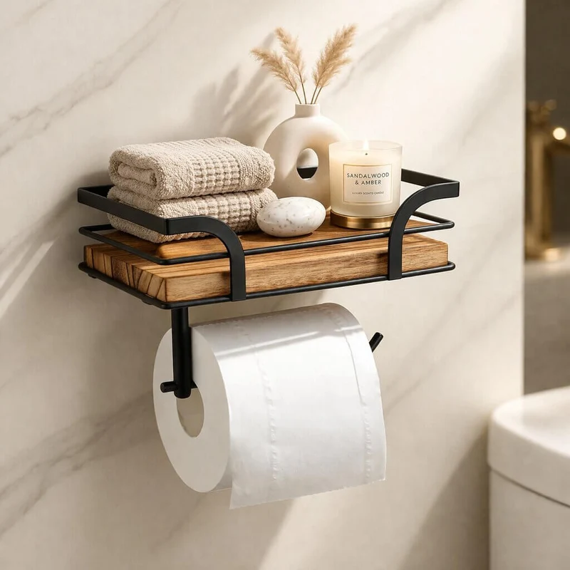 Toilettenpapierhalter | Ablageregal für Bad | Wandmontage, Platz für Handy & Tücher | ShelfRoll