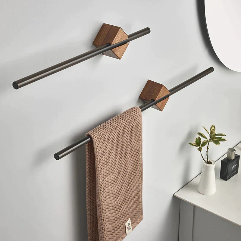 Handtuchhalter | Holz & Edelstahl Wandmontage | Modernes Minimalistisches Design | Barwood