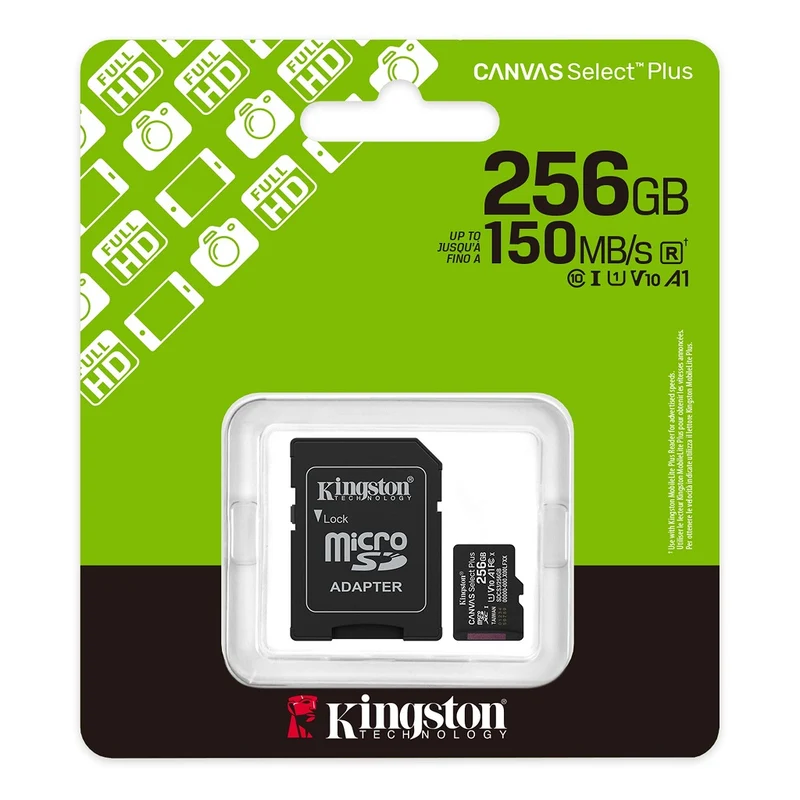 Kingston Canvas Select Plus SDCS3/256GB Scheda di memoria Micro SD 256GB microSDXC Gen3 150MB/s A1 Adattatore SD incluso