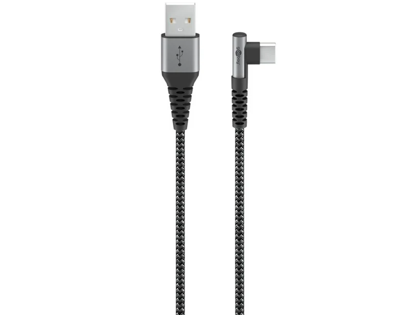 USB-C™-auf-USB-A-Textilkabel mit Metallsteckern, 90°