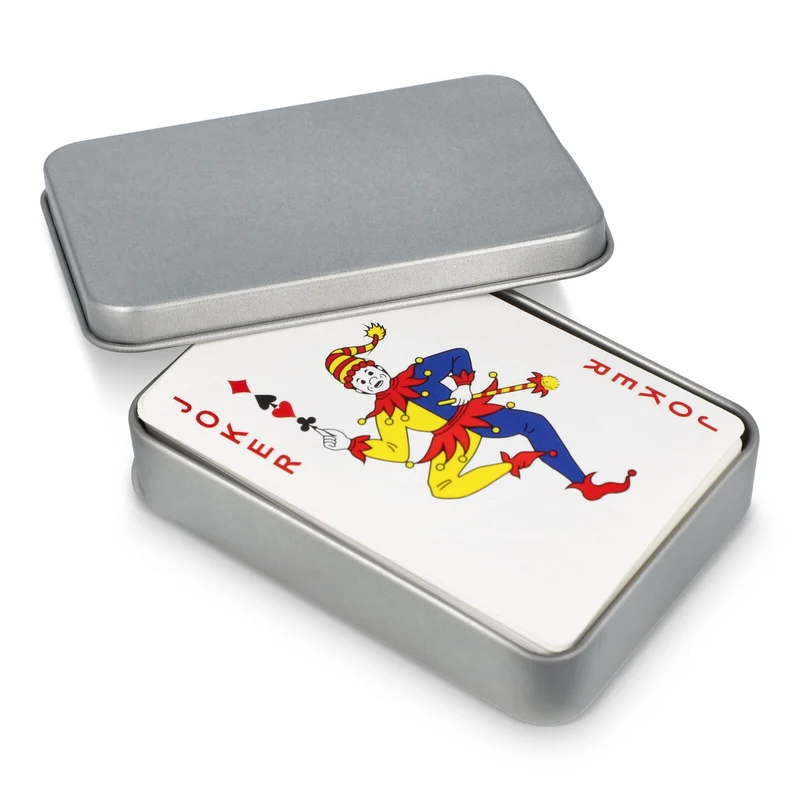 Carte da gioco in scatola di latta