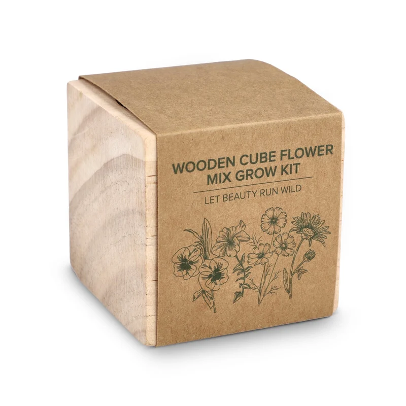 Eco cubo in legno FSC - Mix di fiori