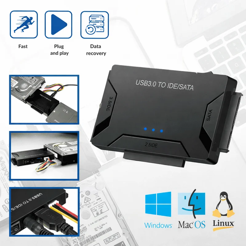 Festplatten Adapter USB | SATA und IDE Anschluss | Schneller Datenzugriff | RecoverPro